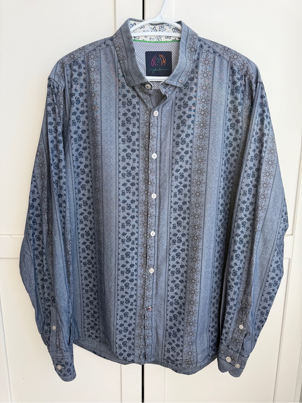 John Lennon Collection Men’s Size L Floral Stripe Button Down Retro Indie Mod